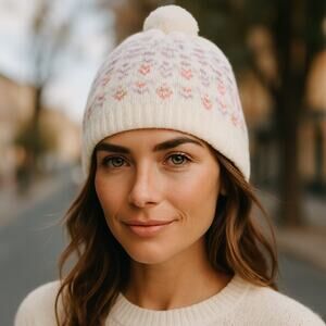 Vintage Hansen Knit Beanie Cap Pom One Size Winter Ski Snow Gift Made in USA